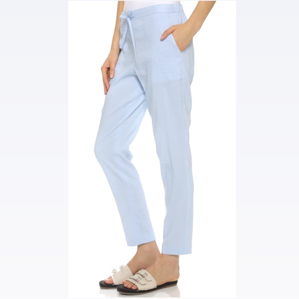 Theory Linen Blend Drawstring Pants Altrino Crunch Wash Women’s Small Tan Cream